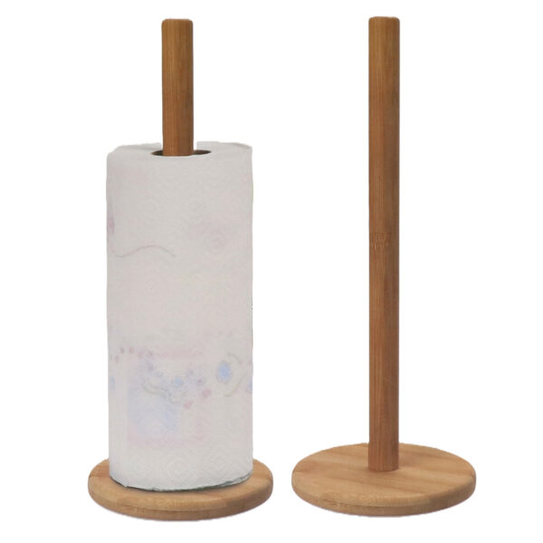 Excellent Houseware Keukenrolhouder - 2x - bamboe hout - D14 x H32 cm