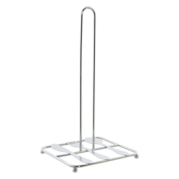 Metalen keukenrolhouder zilver met bestek patroon vierkant L15 x B16 x H30 cm