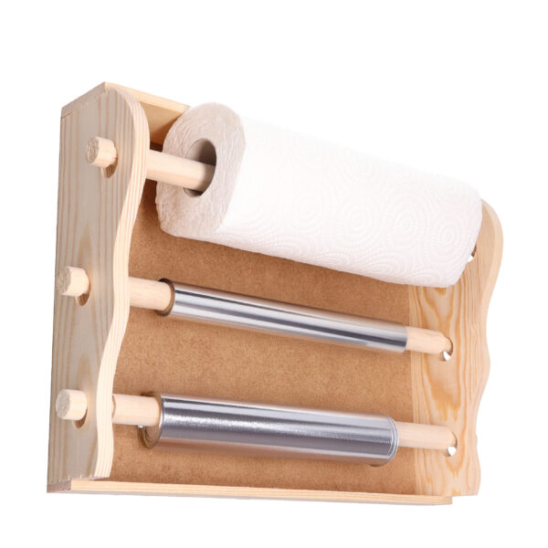 Keukenrol houder/folie dispenser wand - naturel hout - 30 x 36 cm - keuken organizer/rollenhouder -