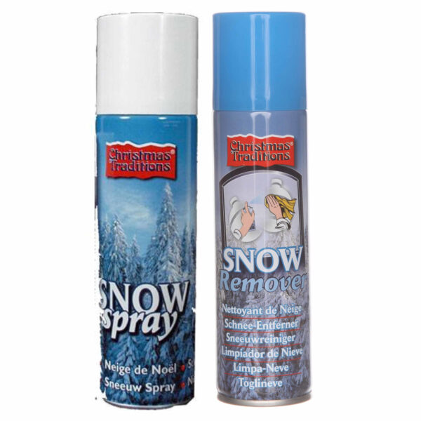 Kunstsneeuw spray set 1x sneeuw spuitbus 300 ml en 1x verwijderaar spuitbus 125 ml