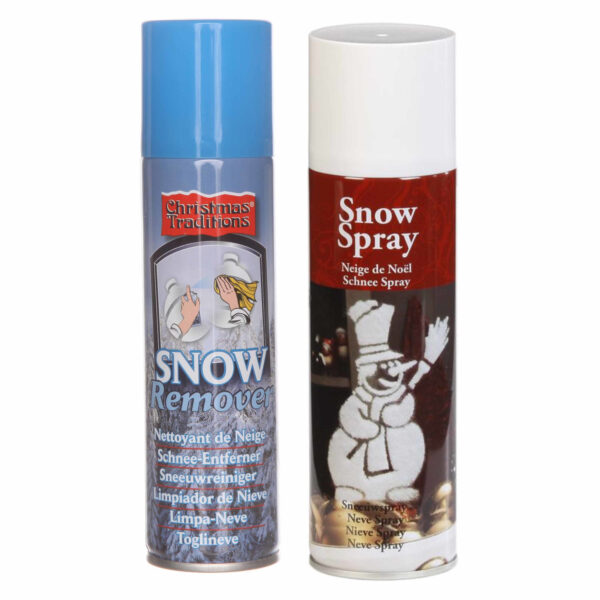 Kunstsneeuw spray set 1x sneeuw spuitbus 300 ml en 1x verwijderaar spuitbus 125 ml