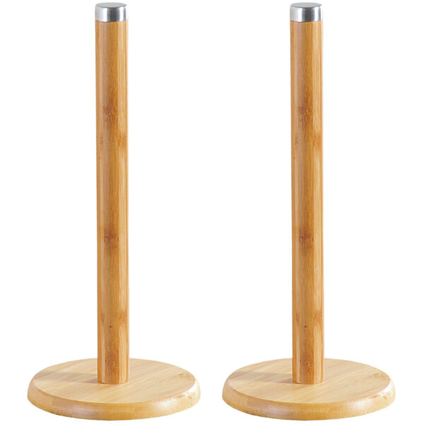 2x Keukenpapier houder bamboe hout 14 x 32 cm