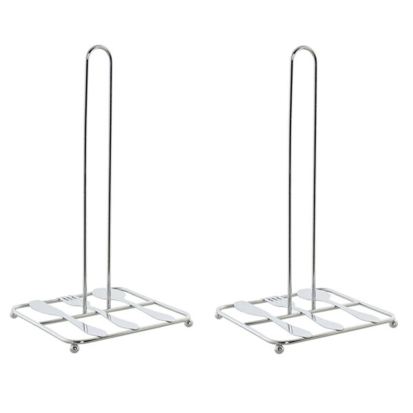 2x stuks metalen keukenrolhouders zilver met bestek patroon vierkant L15 x B16 x H30 cm