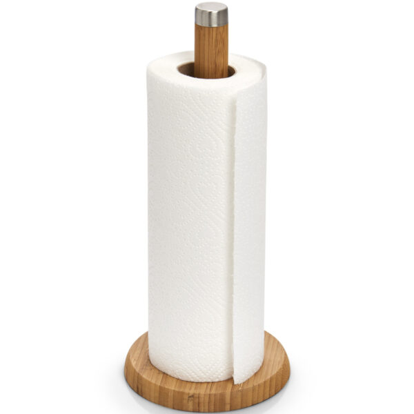 Zeller keukenrolhouder - bamboe hout - rond - 16 x 32cm - keukenpapier -