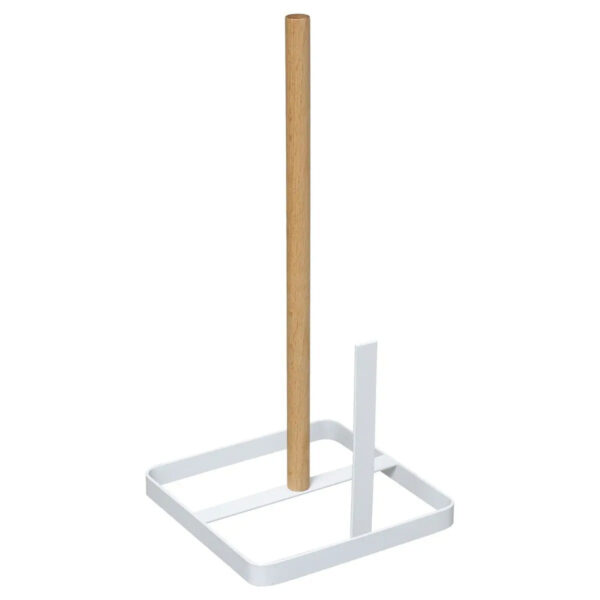 5Five Keukenrolhouder - ijzer/hout - 15 x 30 cm - wit - Keukenpapier houder